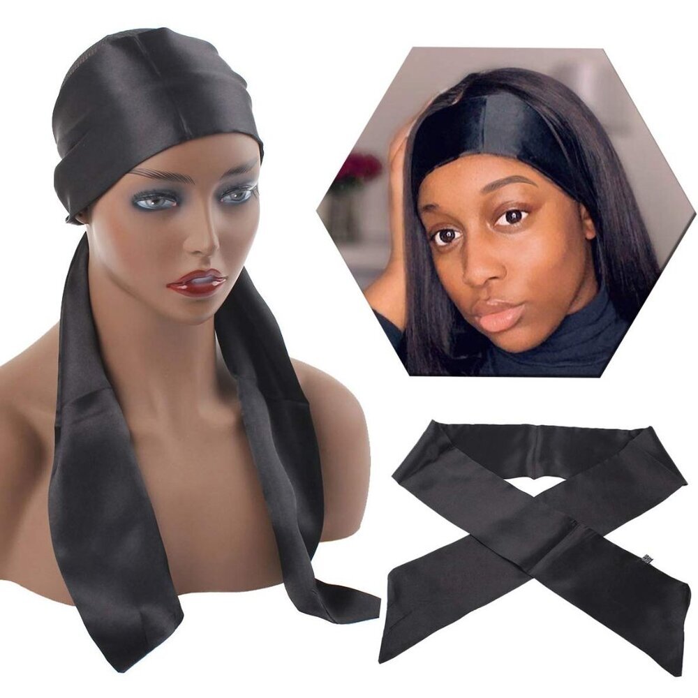 Satin Edge Scarves for Wigs Silk Headbands Soft Edge Scarf to Lay Edges for Blac - Picture 1 of 9